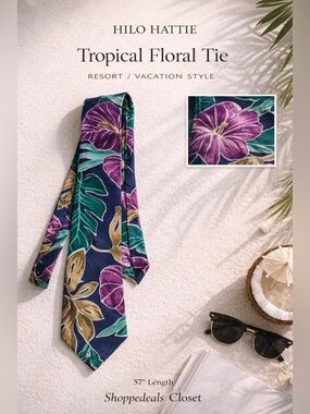 Hilo Hattie Tropical Floral Silk Tie Hawaiian Print